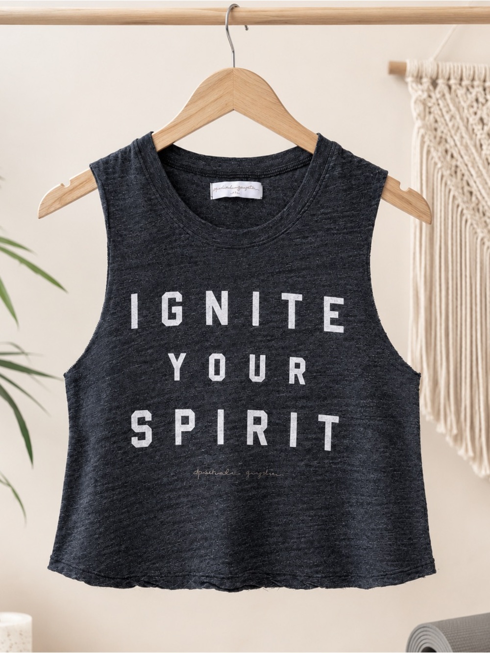 Spiritual Gangster Charcoal Cropped Yoga Muscle Tank Top Size Small